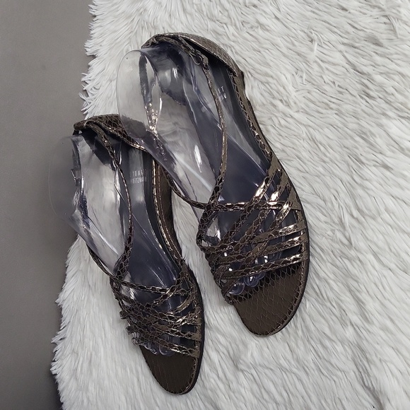 Stuart Weitzman AwayWeGo Lead Serpent Demi Wedge Sandals, Size 7.5M - Picture 3 of 13